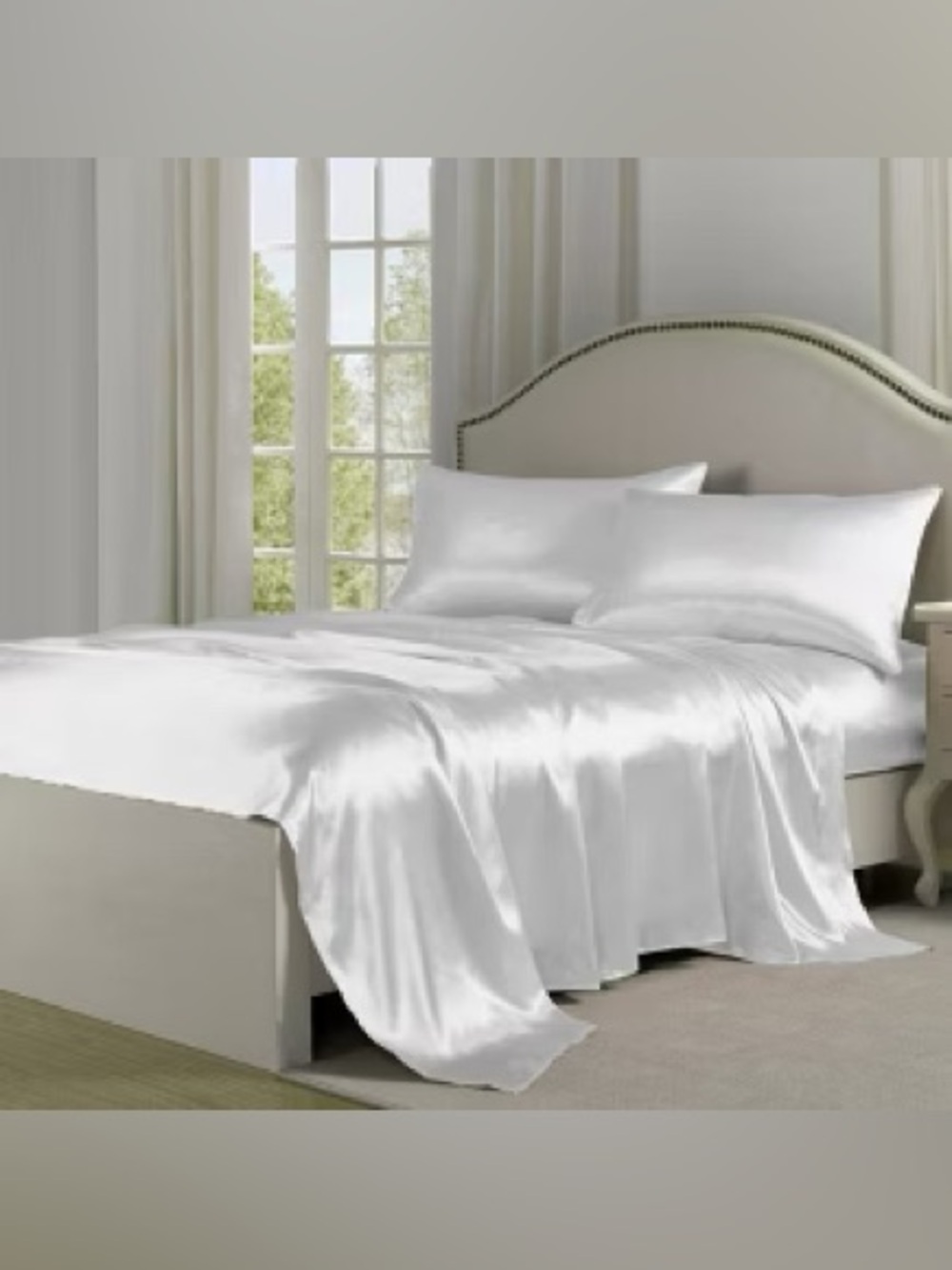 Luxurious White Satin Queen Bed Sheet Set - Soft Silky Finish